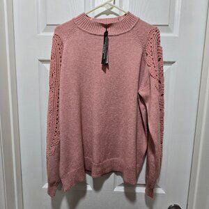 NWT Sweater Womens XL Mock Turtleneck Crochet Sleeve Feminine Cottagecore